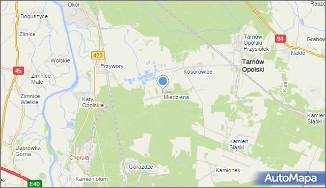 mapa Miedziana, Miedziana gmina Tarnów Opolski na mapie Targeo